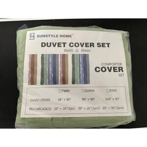 SunStyle Home Twin Duvet Cover Set Sage with Coconut‎ Buttons